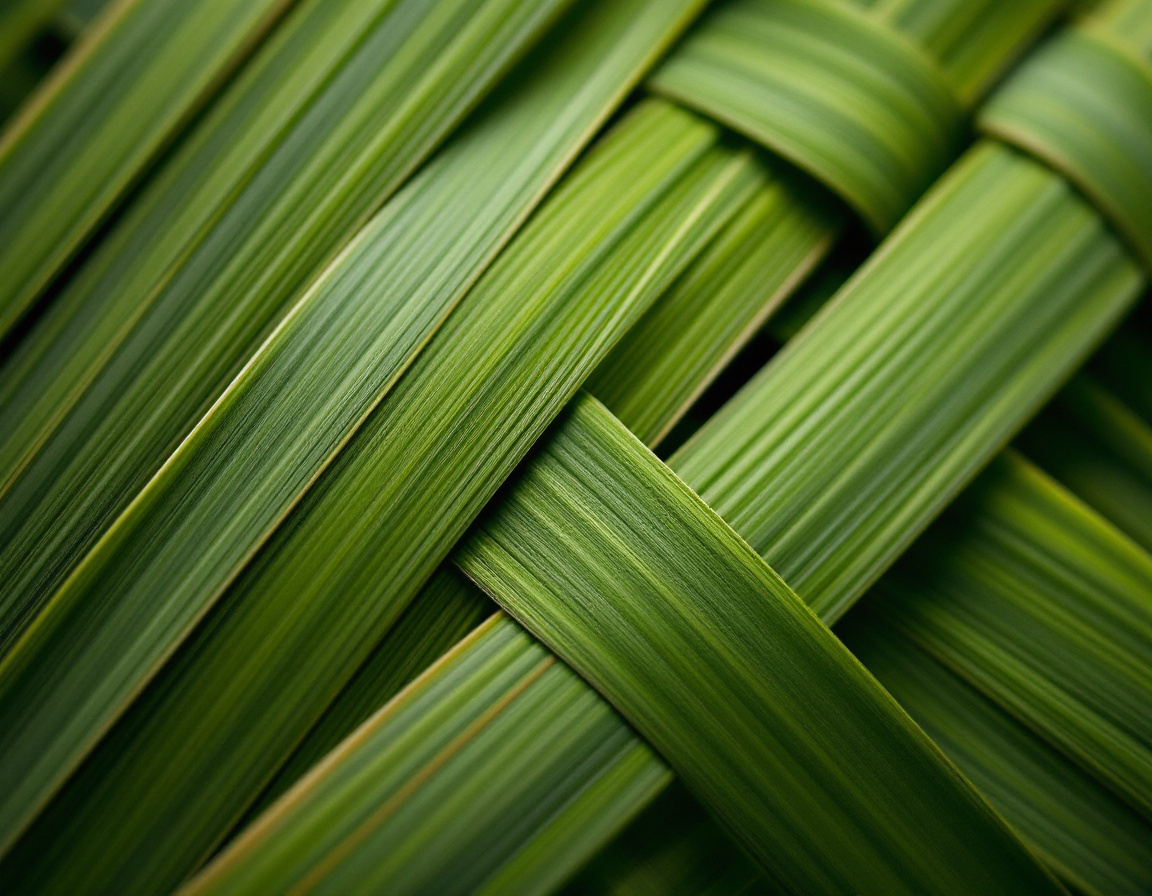Woven harakeke flax strands interlacing in a tight, even weave